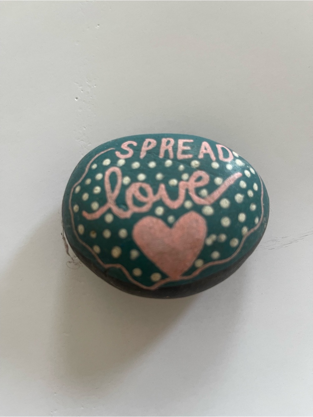 Spread Love Painted Stone - Teal and Pink Decorative Accent